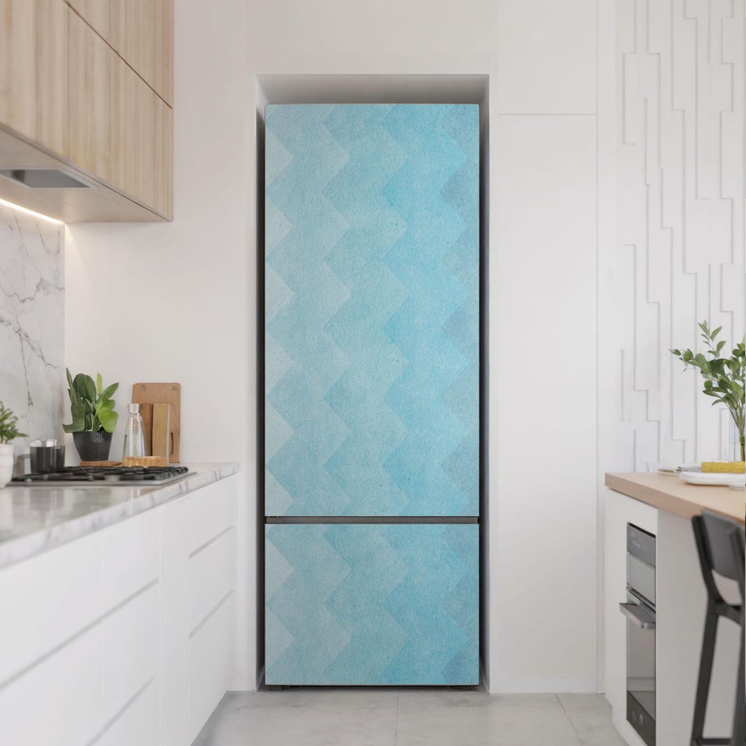Vertical Zigzag Pattern Fridge Door Cover, Turquoise Refrigerator ...