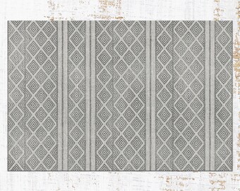 Ethnic Gray Vinyl Mat, Gray Linoleum Rug, Black Vinyl Floor Mat, Oriental Vinyl Rug, Kitchen Mat, Decorative Mat, Kitchen Mats For Floor