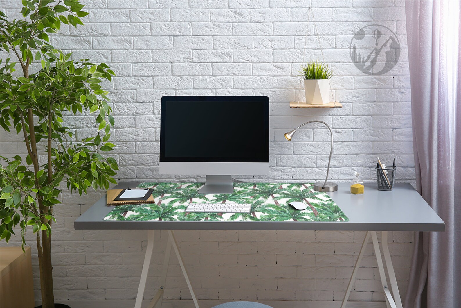 Tropical palm tree desk pad Green desk blotter White Etsy