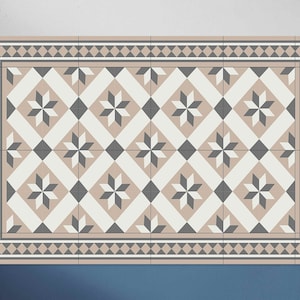 Greek Pattern Vinyl Floor Mat, Tile Vinyl Floor Mat, Beige and Gray Vinyl Mat, Linoleum Rug, Decorative Mat, Kitchen Mats For Floor