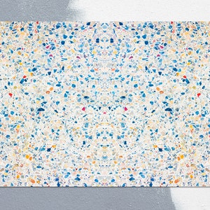 Stukken kleurrijke marmeren vinylmat, blauw vinyltapijt, oranje linoleumtapijt, stenen vinylvloermat, pvc-mat, keukendecor, kunstmat