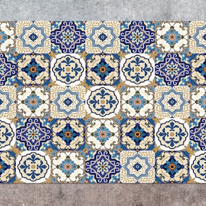 Dichte rustieke tegelvinylmat, blauwe vinylvloermat, beige vinyltapijt, tegellinoleumtapijt, keukenmat, decoratieve mat, kunstmat
