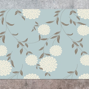 White Large Chrysanthemums Vinyl Mat, Blue Linoleum Rug, Beige Vinyl Floor Mat, Flowers Vinyl Rug, Linoleum Mat, Decorative Mat, Comfort Mat