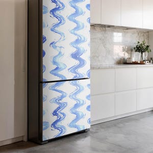 Watercolor Wavy Streaks Fridge Magnetic Decal, Blue Aesthetic Fridge Magnet, Kitchen Decoration, Refrigerator Skin
