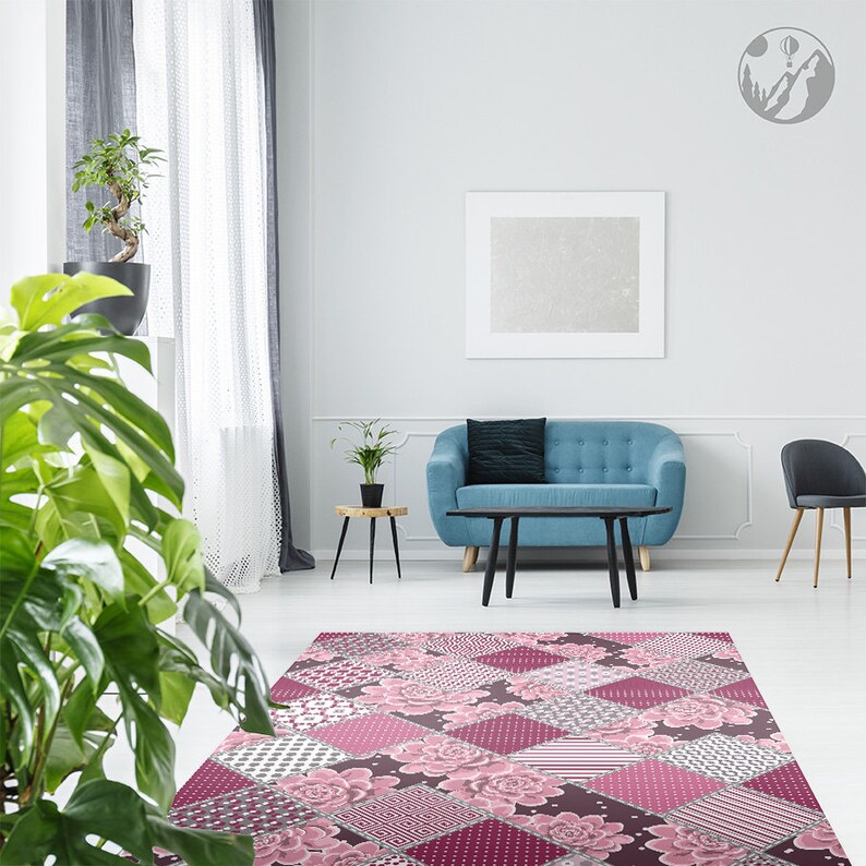 Pink Print Mat Pink Floral Vinyl Mat Pink Vinyl Floor Mat Purple Vinyl Rug - Etsy