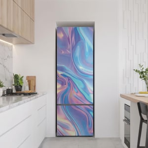 Waves Of Abstract Fluids Fridge Magnetic Decal, Blue Stylish Fridge Magnet, Kitchen Decoration, Refrigerator Skin