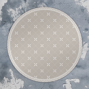 Dorothy Round Rug, Round Vinyl Mat, Ornament Vinyl Floor Mat, Gray and Beige Vinyl Mat, Linoleum Rug, Area Rug, Kitchen Mats For Floor