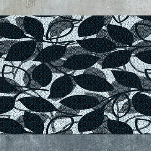 Modern And Trendy Leafs Rug Vinyl Mat, Black Vinyl Floor Mat, Blue Vinyl Rug, Modern Linoleum Rug, Floor Mat, Decorative Mat, Art Mat