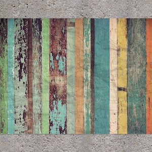 Retro mehrfarbige Holzbretter Vinyl Matte, Holz Vinyl Teppich, Blau und Bronze Vinyl Teppich, Linoleum Matte, Küchendekoration, Vinyl Teppiche und Matten