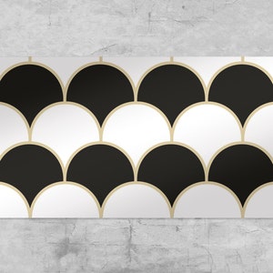 Elegant Scallop Geometric Desk Pad, Black Keyboard Mat, White Desk Protector, Tiles Desk Blotter, Office Decor, Mouse Pad, Kids Room Decor