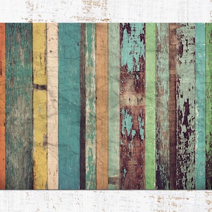 Retro Wood Old Colors Vinyl Mat, Blue Linoleum Rug, Green Vinyl Floor Mat, Wood Vinyl Rug, PVC Mat, Vinyl Flooring, Vinyl Rugs and Mats