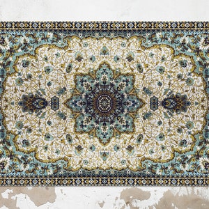 Orientteppich, Bodenmatte, Beige Vinyl Teppich, Klassischer Linolteppich, Küchenmatte, Dekorative Matte, Komfort Matte Bild 1