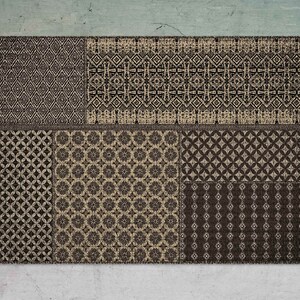 Faded Brown Multi Pattern Patchwork Vinyl Rug, Patchwork Vinyl Rug, Brown and Yellow Vinyl Floor Mat, Linoleum Mat, Area Rug, Bath Mat