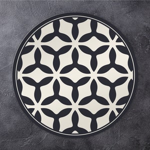 Concave Vinyl Mat, Round Vinyl Mat, Geometric Round Rug, Black and Gray Vinyl Floor Mat, Linoleum Rug, Kitchen Decor, Desk Mat