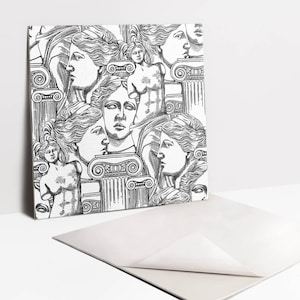 Ancient Theme Tile Stickers, Peel and Stick Tiles, Mosaic Tile Stickers, Black and white Decal Decor, Bathroom Tile Stickers, Set of 9
