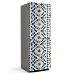 Geometric Pattern With Rhombuses Fridge Wrap Sticker, Blue Refrigerator Wrap, Patterned Stickers, Kitchen Decor