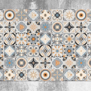 Tappetino in vinile con piastrelle portoghesi colorate, tappeto in vinile beige, tappeto in linoleum blu, tappetino in vinile con piastrelle, tappetino in PVC, tappetino decorativo, tappetino comfort