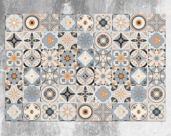 Kleurrijke Portugese tegels tapijt vinylmat, beige vinyl tapijt, blauw linoleum tapijt, tegel vinyl vloermat, pvc-mat, decoratieve mat, comfortmat