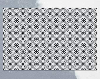 Onament Tiles Vinyl Mat, Beige Linoleum Rug, Gray Vinyl Floor Mat, Geometric Vinyl Rug, Linoleum Mat, Vinyl Flooring, Kitchen Mats For Floor
