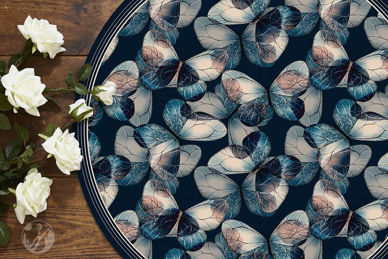 Animal Floor Mat Blue and Beige Vinyl Mat Kitchen Mats For Floor Linoleum Rug Butterflies Round Rug Round Vinyl Mat Kitchen Decor