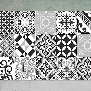Black And White Mosaic Tiles Vinyl Mat, Patchwork Vinyl Mat, Black and White Vinyl Rug, Linoleum Mat, Vinyl Flooring, Kitchen Mats For Floor