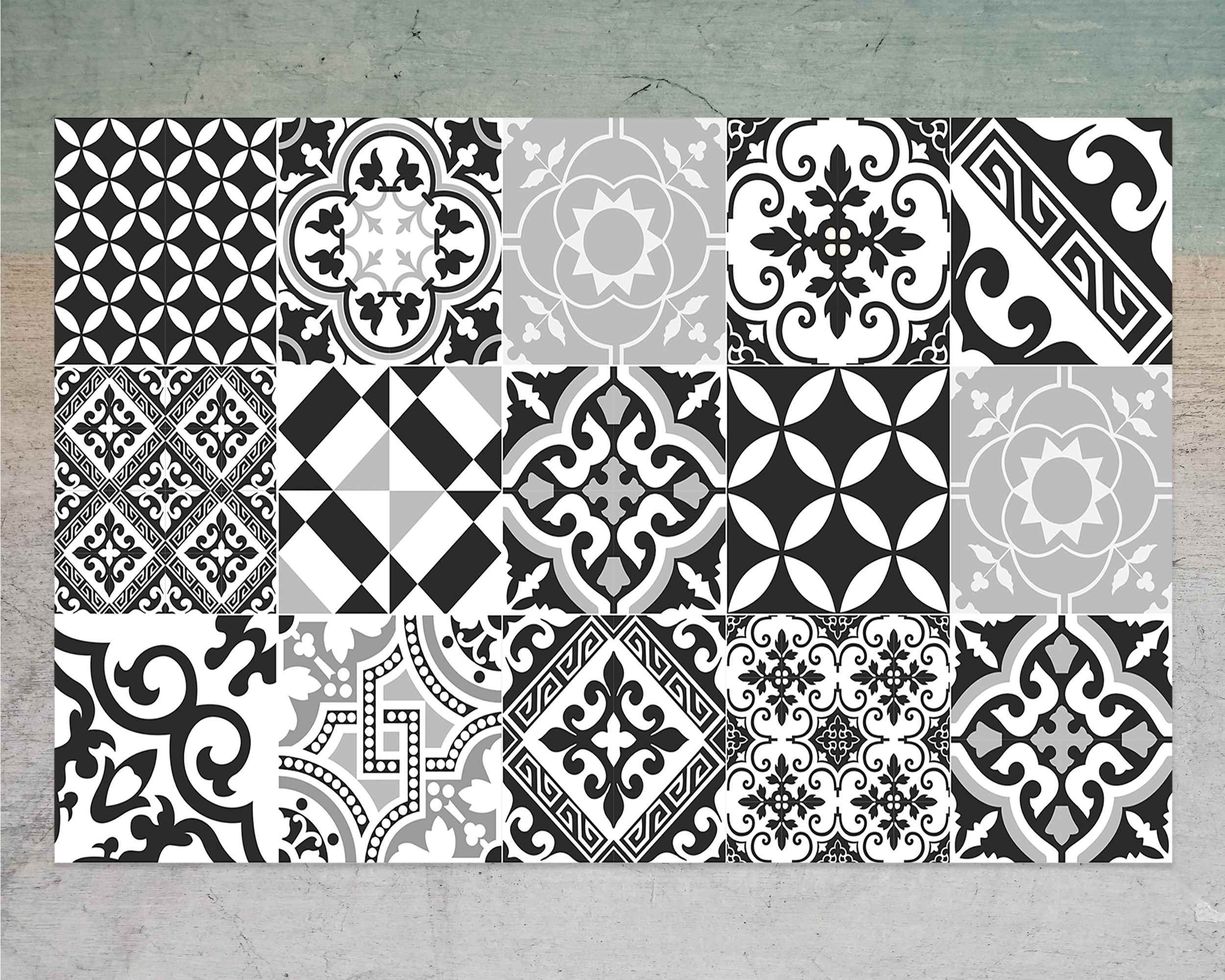 Black and white vinyl tiles mat, Tiles Pattern Decorative PVC ,Kitchen Mat  design 180 –