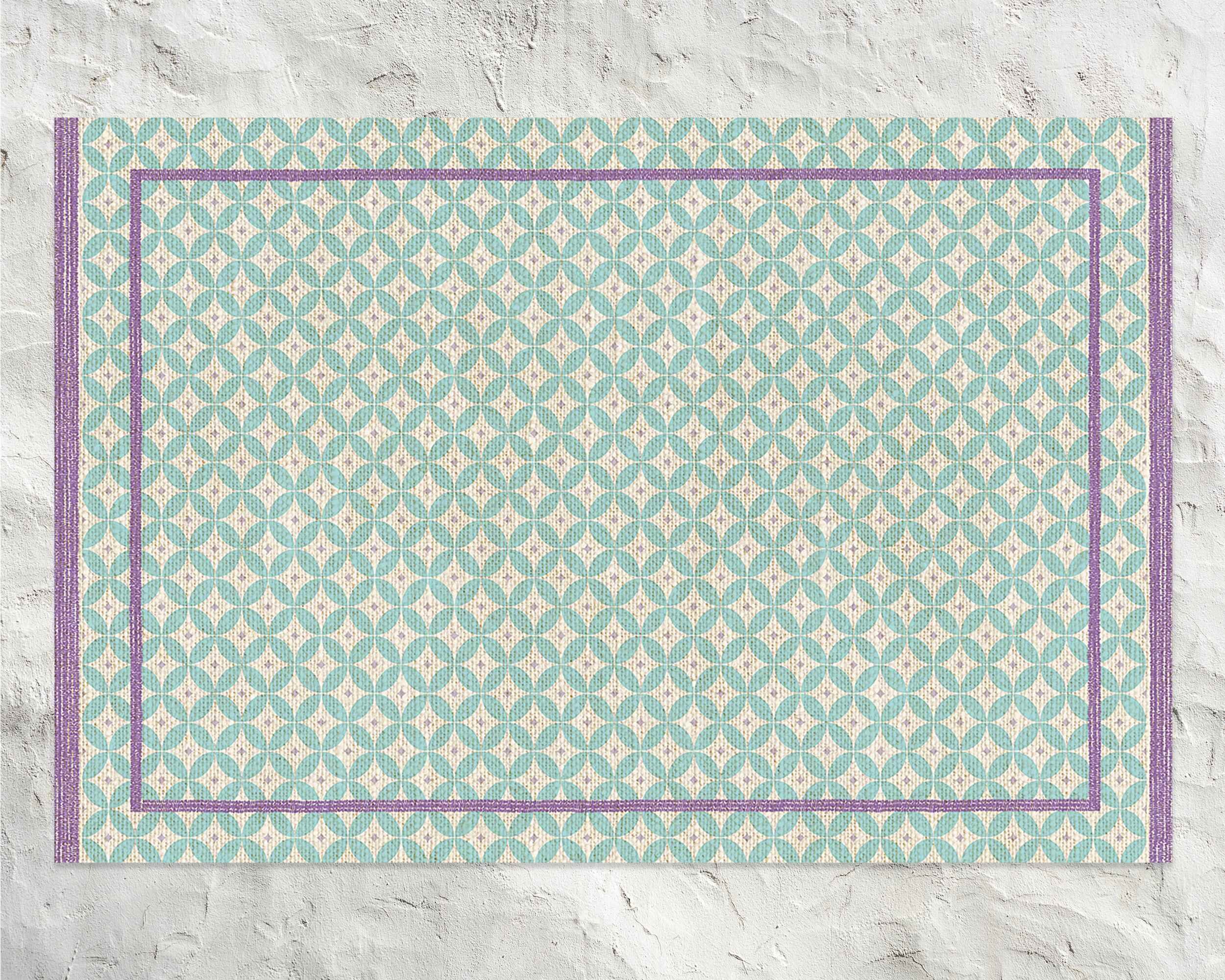 Vinyl Rug Mat Cute Delicate Floral Diamond Vinyl Rug, Retro Vinyl Mat, Green and ...