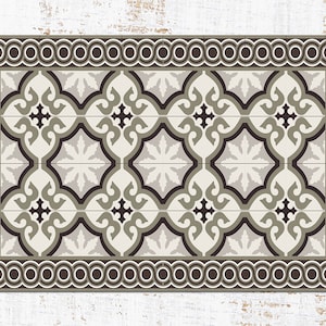Moroccan Old Beige Vinyl Mat, Bronze Vinyl Floor Mat, Beige Vinyl Rug, Tile Linoleum Rug, PVC Mat, Kitchen Decor, Vinyl Rugs and Mats