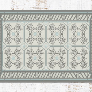 Retro Pastell Teppich Vinyl Matte, Blaue Vinyl Bodenmatte, Beige Vinyl Teppich, Retro Linoleum Teppich, Küchenmatte, Vinylboden, Vinylteppiche und Matten