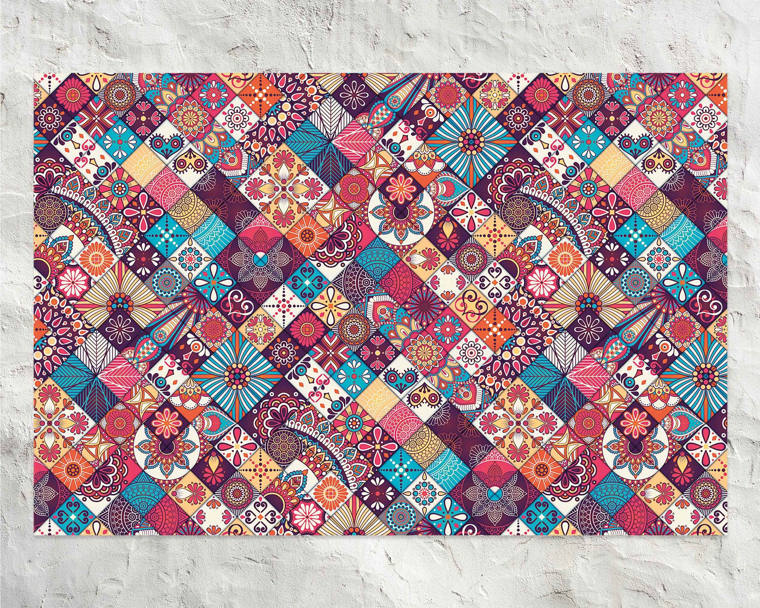 Multicolored Tiles Pattern Vinyl Floor Mat Patchwork Vinyl Etsy