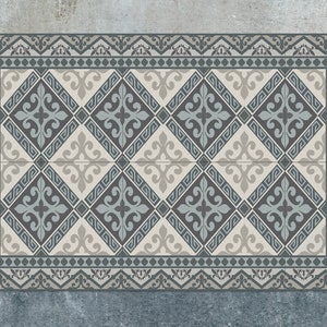 Patroon gotische vinylmat, blauwe vinylvloermat, grijs vinyltapijt, tegellinoleumtapijt, vloermat, karpet, keukenmatten voor vloer