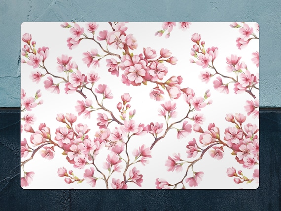 Cherry Blossom Chair Mat, Pink Splat Mat, White Vinyl Floor Mat, Japanese Protective Mat, Floor Mat, Office Room Rug, Gift Idea, Splash Mat