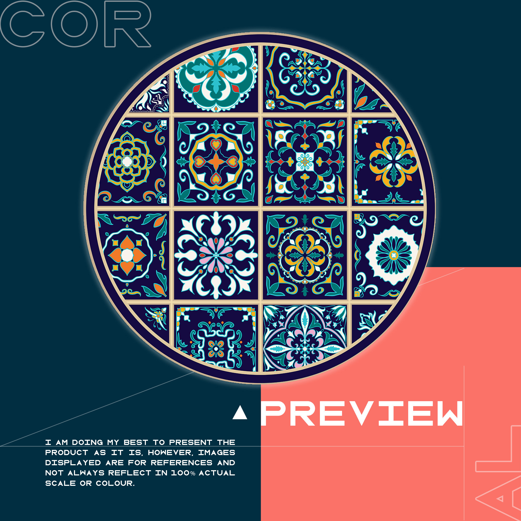 Almada Vinyl Floor Mat Round Vinyl Mat Tile Vinyl Mat Blue Etsy