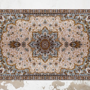 Oriental Mandala Vinyl Mat, Bronze Linoleum Rug, Beige Vinyl Floor Mat, Classical Vinyl Rug, Floor Mat, Kitchen Decor, Vinyl Rugs and Mats