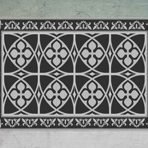 Elegant Black And White Pattern Vinyl Floor Mat, Tile Vinyl Floor Mat, Black and White Vinyl Mat, Linoleum Rug, Decorative Mat, Bath Mat