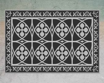 Elegant Black And White Pattern Vinyl Floor Mat, Tile Vinyl Floor Mat, Black and White Vinyl Mat, Linoleum Rug, Decorative Mat, Bath Mat
