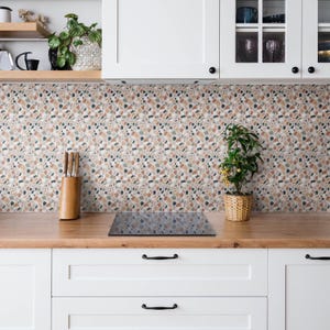 Decorative Stone Tile Stickers, Peel and Stick Tiles, Texture Tile Stickers, Beige Decal Decor, Bathroom Tile Stickers, Set of 9 image 4