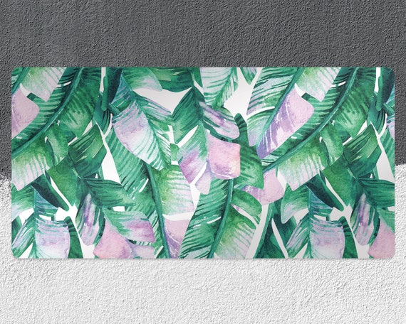 Watercolor Leaves Desk Pad Green Blotter Pink Keyboard Watercolor Leaves Desk Pad Green, Green Desk Blotter Paper