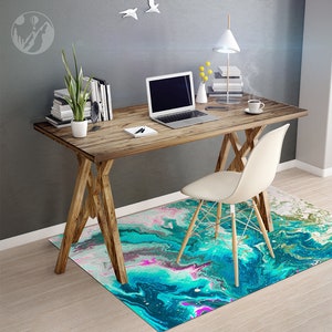 Abstract Turquoise Chair Mat, Blue Protective Mat, Pink Splat Mat, Marble Vinyl Floor Mat, Chair Pad, Area Rug, Kids Room Decor, Splash Mat image 4