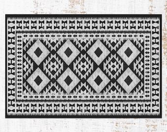 Balck Gray Nordic Carpet Vinyl Mat, Black Vinyl Floor Mat, Gray Vinyl Rug, Oriental Linoleum Rug, Floor Mat, Kitchen Decor, Comfort Mat