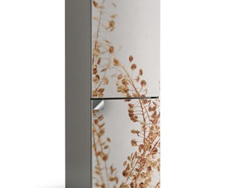Sticker pour réfrigérateur, feuilles délicates dans la composition, stickers beiges pour réfrigérateur, décoration de cuisine, décoration de réfrigérateur