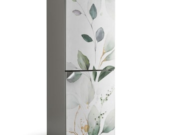 Adesivo per frigorifero "Foglie e rametti delicati", adesivo verde per frigorifero, decorazione per sala da pranzo, adesivo rimovibile