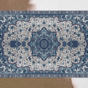 Floral Royal Blau Persische Vinyl Teppich, Retro Vinyl Matte, Blaue und Graue Vinyl Bodenmatte, Linoleum Teppich, Vinylboden, Küchen Matten für Boden