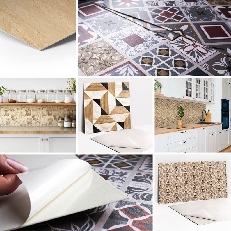 Decorative Stone Tile Stickers, Peel and Stick Tiles, Texture Tile Stickers, Beige Decal Decor, Bathroom Tile Stickers, Set of 9 image 8