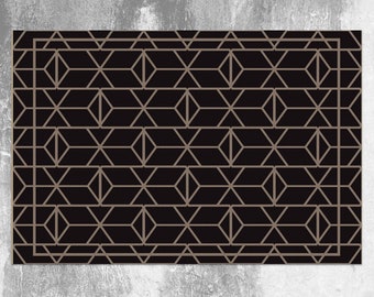 Retro Vinyl Mat, Black Vinyl Rug, Beige Linoleum Rug, Geometric Vinyl Floor Mat, Floor Mat, Decorative Mat, Kitchen Mats For Floor
