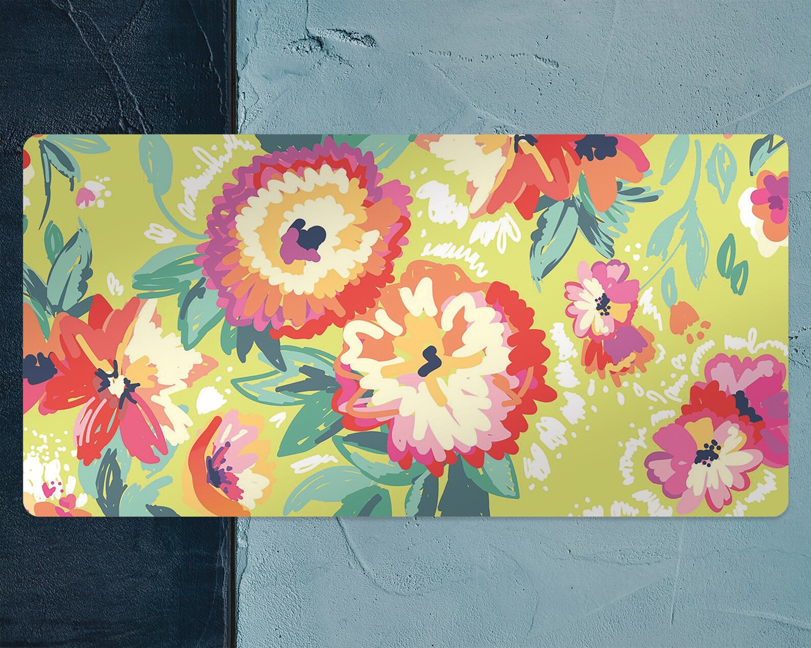 Floral Desk Pad Yellow Desk Blotter Orange Keyboard Mat Etsy