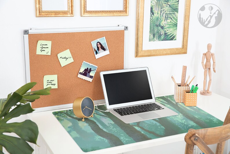 Inside Forest Desk Pad Green Desk Blotter Brown Keyboard Etsy
