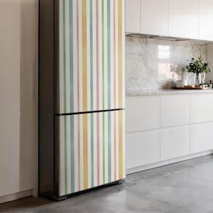 Stripes In Delicate Tones Fridge Magnetic Decal, Multicolored Stylish Fridge Magnet, Kitchen Decoration, Refrigerator Skin