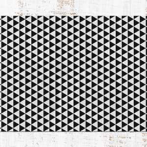 Black And White Nordic Triangle Rug Vinyl Mat, Black Vinyl Rug, White Linoleum Rug, Geometric Vinyl Floor Mat, Kitchen Mat, Kitchen Decor