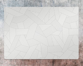 Gray Lines Chair Mat, Silver Splat Mat, White Vinyl Floor Mat, Geometric Protective Mat, Pvc Mat, Office Room Rug, Kids Room Decor